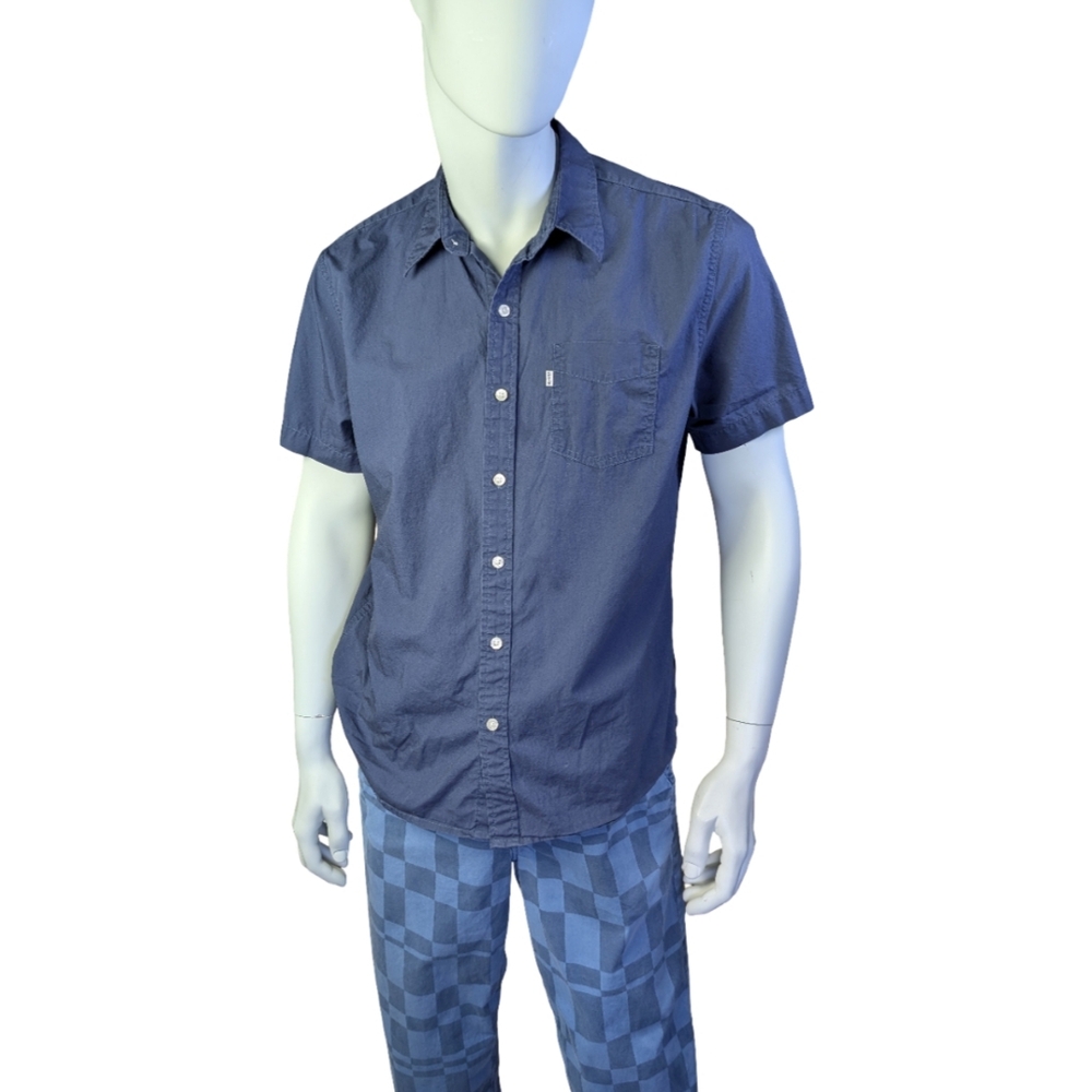 Levi’s Navy Blue Short Sleeve Button Up Shirt, 100% Cotton, Men's Large